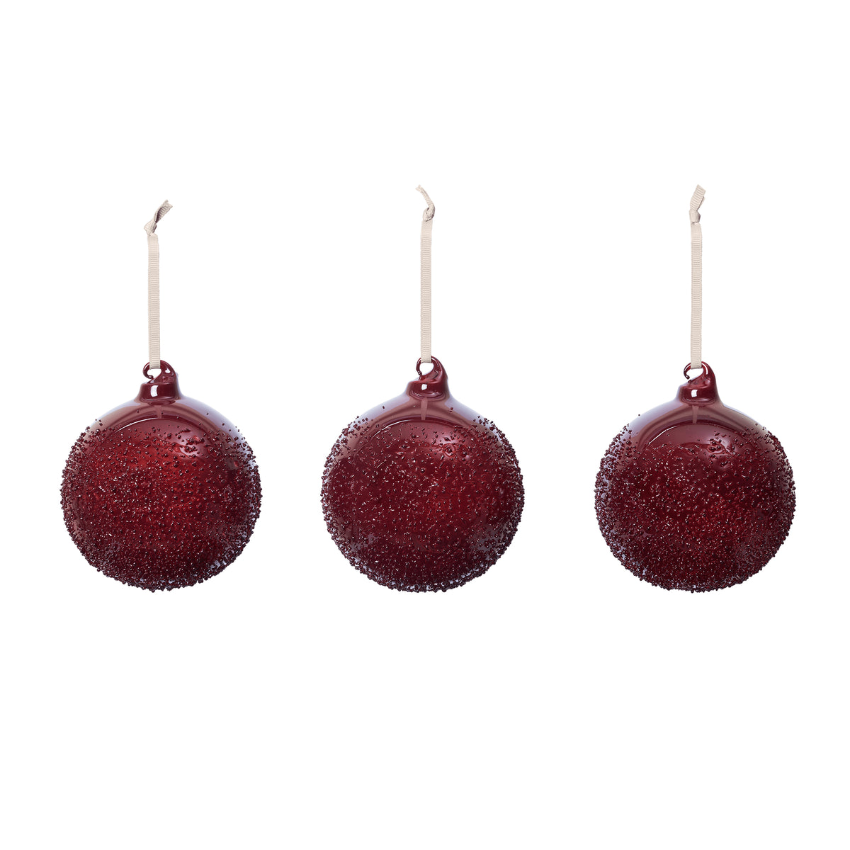 Ferm Living - Flurry Weihnachtskugel, Glas (3er-Set) | Large / picante red